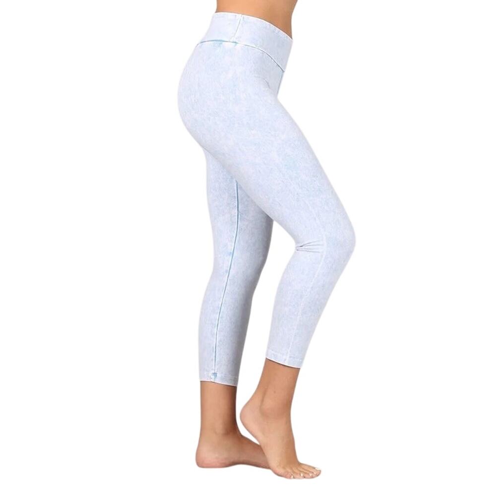 Chatoyant Mineral Wash Top Fold Cropped Leggings Silver Light Gray